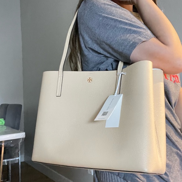 New, tory burch Blake center zip tote bag soft serve/bay gray - Picture 6 of 14